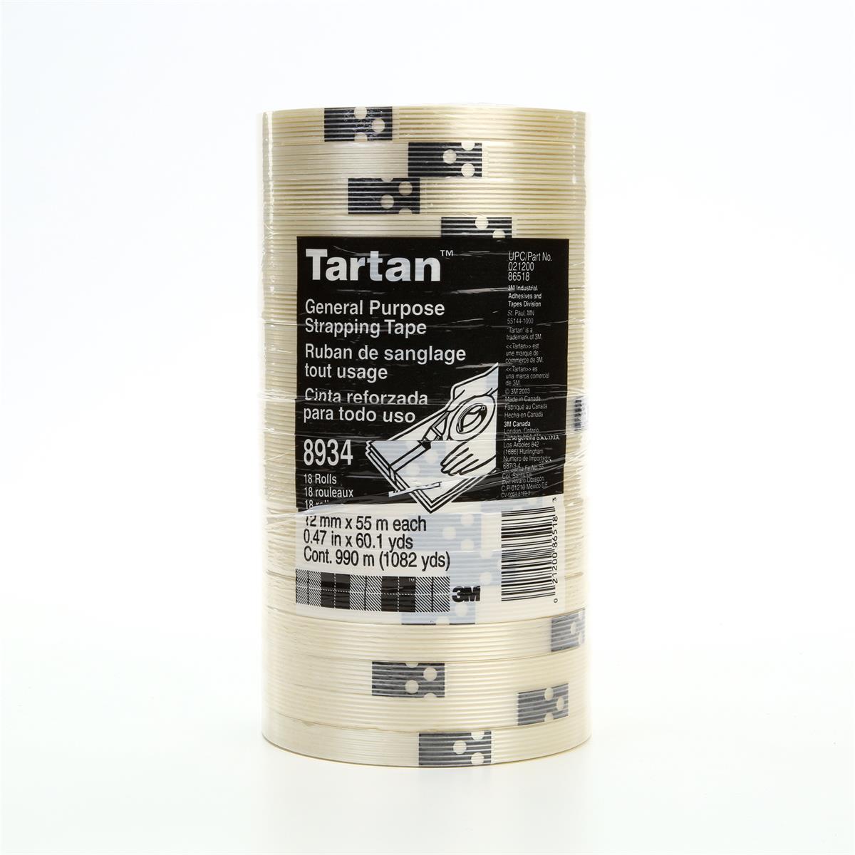 Tartan™ 纤维胶带 8934, 透明, 12 毫米 x 55 米, 4 密耳, 72 卷/箱